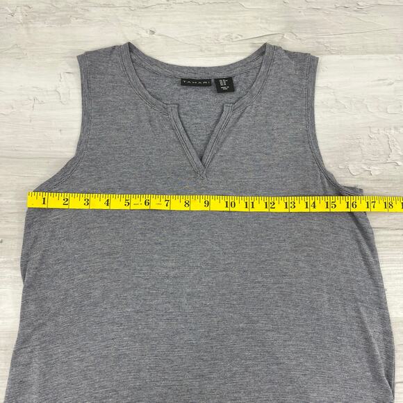 Tahari Gray Sleeveless V-Neck Lightweight Side Slit Blouse Shirt Medium - Picture 7 of 8